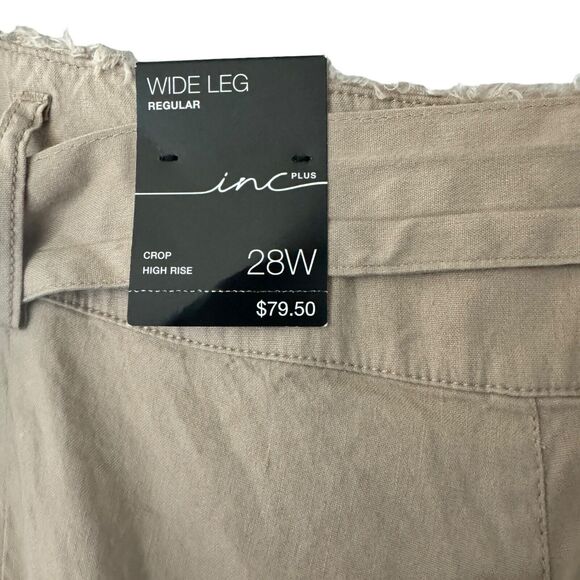 INC International Concepts SZ 28W Wide Leg Crop Pants Hi-Rise Pockets Frayed Tan - Picture 5 of 8